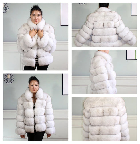 Winter women's Jacket Real Fox fur coat Stand Collar high street Coat real Fox Fur jackets women's coats in promotion WGLUVF FUR